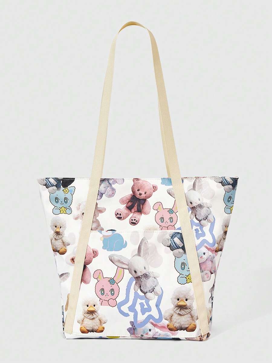 ROMWE Grunge Punk A Front Dou Tote Bag, A Cute Style Shopping Tote Bag Suitable For College Students, Commuting, And Going Out - Blue - View 1