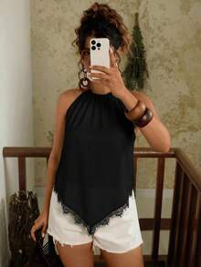 Travachic Áo hai dây và áo tank top viền ren đen cỡ lớn dành cho nữ, kiểu dáng thoải mái cho kỳ nghỉ và tiệc tùng mùa hè. - Nhiều màu - Xem 3