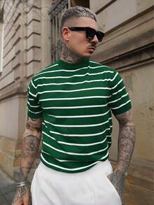 Artur Kramer ALTZTAR 宽松轻薄条纹针织圆领短袖T恤，休闲商务修身男士夏季清凉T恤 - 綠色 - 查看 6