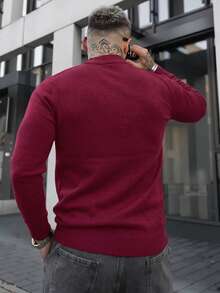 Artur Kramer Sweater Rajut Kasual Minimalis Lengan Panjang Kerah Tegak Pria, Warna Polos, Ringan untuk Musim Gugur/Dingin - Burgundy - View 2