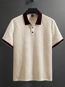 Manfinity Homme Áo Polo nam dệt kim jacquard, màu trơn, cổ áo gân. - Màu be - Xem 6