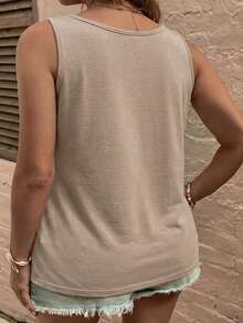 Selamara 新款加大码女式圆领纽扣宽松休闲加大码吊带背心 - 卡其色 - 查看 2