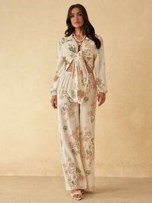 Silquee 女士新款提花梭织面料开襟罩衫，春夏款 - 杏色 - 查看 4