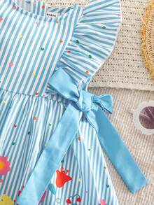 SHEIN Baby Girl Digital Print Casual Dress - Blue - View 3