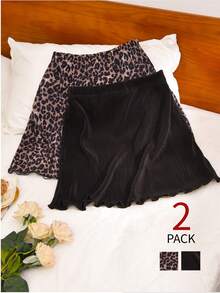 CosyJoli Plus Size Women's Elastic Waist Casual Skirt 2 Pieces Set - Multicolor - View 2