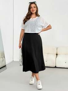 Shapeblank 大码女装春夏时尚休闲宽松弹力舒适日常百搭显瘦黑色背心中长连衣裙和白色薄纱短袖罩衫两件套，夏季服装，度假装 - 黑與白 - 查看 3