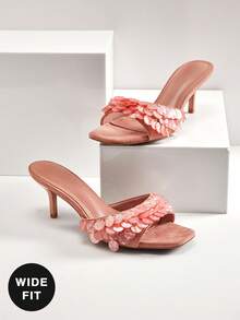SHUZIA Sandalias tipo mule de tacón bajo Waverly Shell para mujer de ajuste ancho, artículos esenciales de viaje para el verano - Rosa - Ver 6