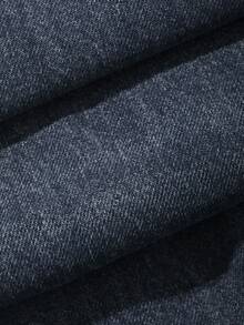 Livesso 女士休闲日常水洗斜插口袋阔腿牛仔裤 - 藍色 - 查看 3