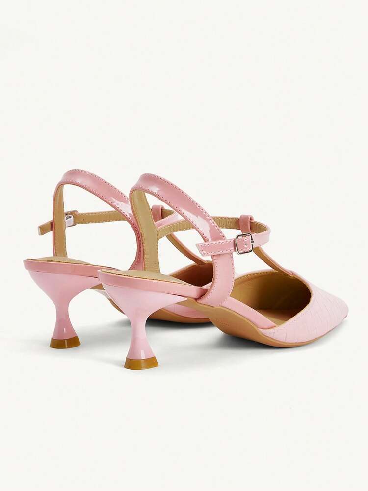 CUCCOO CHICEST Women Shoes T Strap Design Sense Shoes Cherry Blossom Powder Woven Pattern Pointed Kitten Heel Slingback Shoes