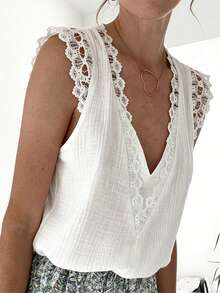 Isle Nomé Women's Lace Collar Versatile Fashion Camisole, Suitable For Outings, Dates, Themed Parties, Concerts, And Other Occasions - White - View 3