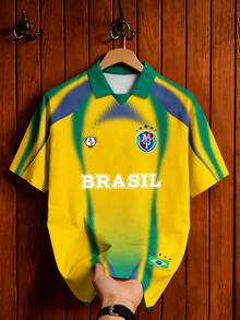 Manfinity Campus Court Áo Polo in họa tiết ombre cổ điển, chất liệu Jersey Brazil, áo thể thao phong cách đường phố Hip Hop, áo thun in hình dành cho nam/nữ, áo đôi casual, trang phục bóng đá/bóng bầu dục. - Nhiều màu - Xem 3