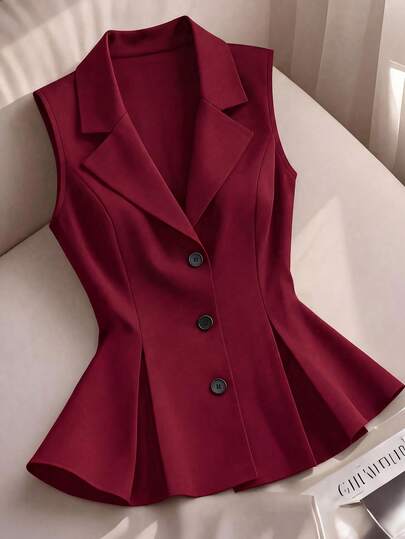 Franclia Plus Size Women Solid Color Lapel NeckCasual Commuter Vest