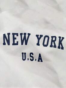 2pcs Baby Boy Navy Blue Summer Casual Vacation Independence Day Set,New York Polo Shirt Half Zip Short Sleeve Top&Elastic Waist Printed Shorts Outfit - Blue - View 5