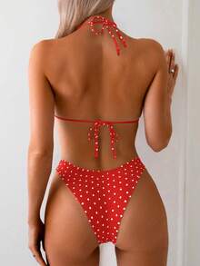 Swim Mod Women's 2 Pieces Polka Dot Printed Bikini Set, Versatile And Casual For Holiday For Summer Beach Vacation,Summer Outfit For Women, Beach Outfit For Women,Elegant,Party - Multicolor - View 2