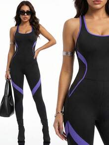Innovista Damen Farbblock Weite Jumpsuit, andere Tanzkleidung - Schwarz - Übersicht 2