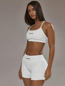 Sports Set: Sports Bra With A Racerback And Leggings With A Ruched Back. Autumn And Winter Activewear Set For Padel, Gym, Training. - Black and White - View 3