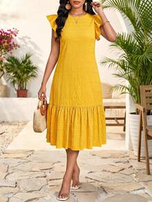 SHEIN Lady Vestido de mujer de longitud media, vestido elegante de dama, vestido de mujer - Amarillo - Ver 1