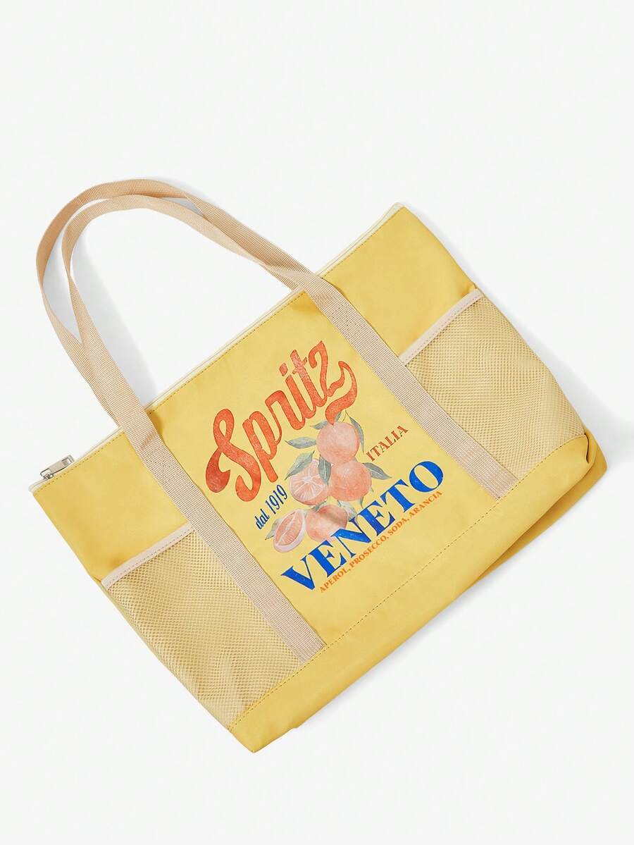 Viva Strut Cartoon Printed Waterproof Beach Bag, Casual Single Shoulder Tote Bag - alphabet - View 1