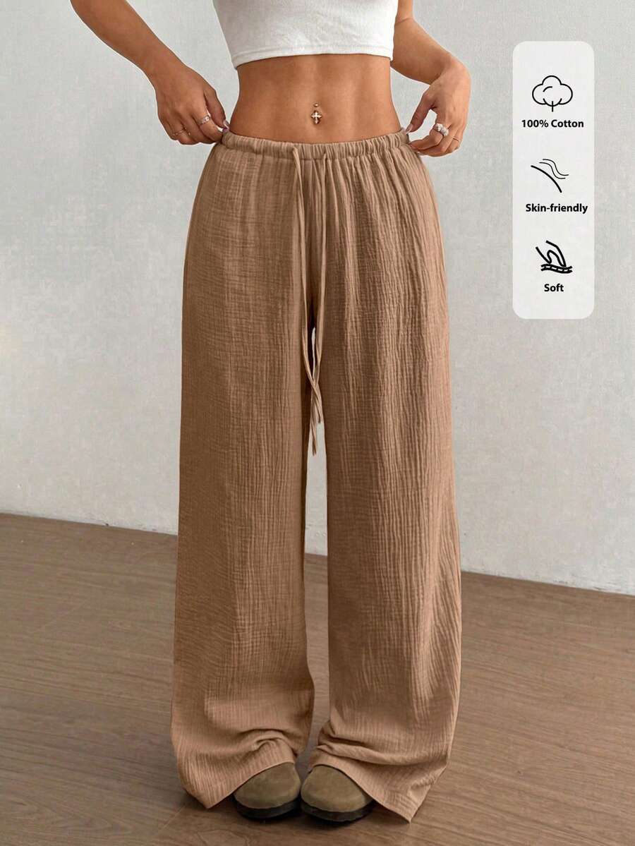 Flirla Women Casual Low-Waist Straight Leg Cotton Pants Fall Cloth For Women - Coffee Brown - View 1