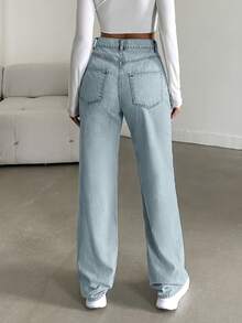 EURMUSE Jeans de pierna recta con bolsillo en ángulo 100% algodón - Lavado ligero - Ver 2