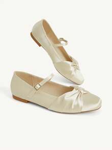 CUCCOO CHICEST Giày nữ mùa thu, giày Mary Jane bằng satin, giày bệt quai thấp kiểu Pháp dành cho nữ. - Màu be - Xem 6