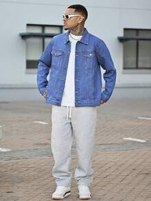 Devon Thys 男士长袖经典百搭修身牛仔夹克，秋季款 - 淺色水洗藍 - 查看 1