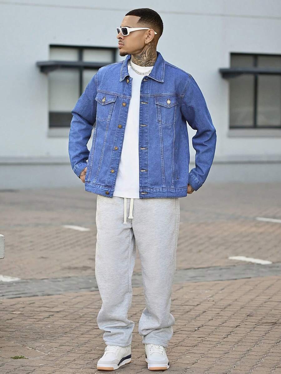 Devon Thys 男士长袖经典百搭修身牛仔夹克，秋季款 - 淺色水洗藍 - 查看 1