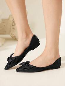 CUCCOO CHICEST Pointed Flat Bottom Comfortable And Fashionable Versatile Fairy Bow Ballet Soft Sole Black Low Vamp Flat Shoes - Black - View 4