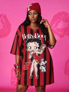 Slaydiva Betty Boop x SHEIN 大码卡通印花宽松连衣裙 - 彩色 - 查看 3