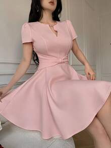 YkhahaYkhahaCelisse Vestido elegante con diseño de lazo para ceñir la cintura, estilo francés para mujeresYkhahaYkhaha - Rosa Pálido - Ver 3