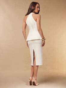 Silquee Elegant Two-Piece Set Perfect For Office Day Party Dinner Brunch Garden Party Or Daily Commute Featuring Off-White And Halter-Neck Top Summer Wedding - White - View 2