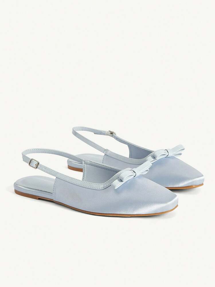 CUCCOO CHICEST Women Shoes Light Blue Satin Bow Back Empty Buckle Design Holiday Flat Sandals