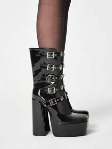 ROMWE Goth Giày bốt cao gót chống thấm nước, thoáng mát dành cho công sở, đế dày, dành cho nữ. - màu đen - Xem 4