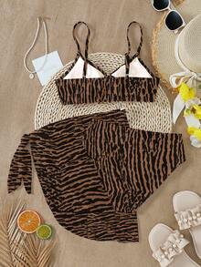 Vintage Spring Break Tiger Print, Teen Girls Tankini Swimsuit Set, Suitable For Summer - Multicolor - View 4