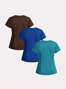 TaskEZ Solid Color Short Sleeve Scrub Scrub Top - Multicolor - View 2