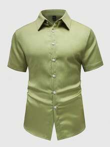 VENTUSAIL Men's Jacquard Green Short Sleeve Shirt - Green - View 4