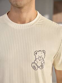 CoupledUp 可爱小熊印花罗纹休闲男士睡衣套装 - 杏色 - 查看 7