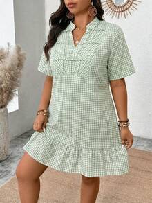 Weeklong Plus Size Women Floral Print Asymmetric Hem Loose Bohemian Dress, Spring/Summer. - Green - View 3