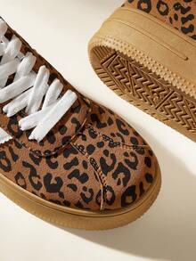 CUCCOO EASI Sepatu Sneakers Kasual Nyaman Wanita Motif Leopard dengan Sol Tebal untuk Pemakaian Sehari-hari - cetak leopard - View 6