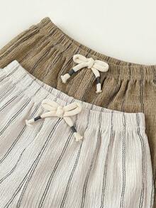 2件套男女童休闲百搭卡其色短裤套装，春夏款 - 卡其色 - 查看 5