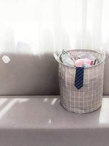 2件装家用洗衣篮 | 礼品玩具收纳箱 | 格子布洗衣篮 | 大容量可折叠防水收纳篮 | 浴室、卧室及房间收纳整理篮 - 灰色 - 查看 5