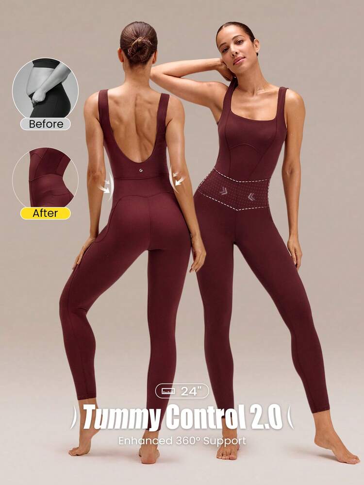 24''FeatherFit™ Tummy Control 2.0 Side Pockets Buttery Soft Gym Yoga Sports Jumpsuit Bodysuit Romper