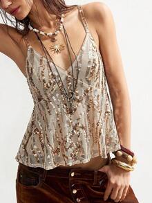 SHEIN BohoFeels Spaghetti Strap Sleeveless Fashionable Summer Casual Sequin Camisole For Women - Multicolor - View 3