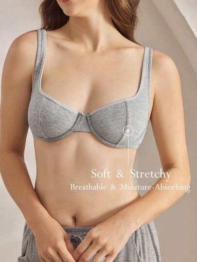 Ocili 1pc Women's Fashionable & Comfortable Wireless Solid Color Bra, Versatile Ladies Lingerie