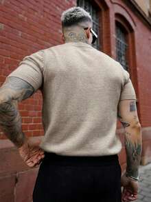 Artur Kramer Men's Casual Versatile Solid Color Short Sleeve Knit Top - Apricot - View 2