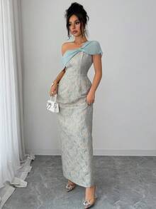 Elenzga Đầm dài nữ bán chạy nhất, chất liệu vải jacquard vàng có họa tiết, kiểu dáng thanh lịch, cổ bẻ chéo, cổ áo choàng voan với nơ thắt, thích hợp cho các bữa tiệc, hẹn hò, mua sắm, lễ hội âm nhạc và nhiều dịp khác trong mùa xuân/hè. - màu xanh lá - Xem 4