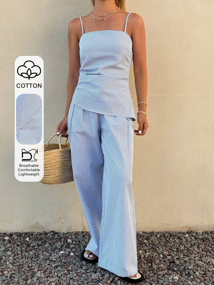 2pcs/Set Women's Cotton Camisole Top And Casual Pants, Spring/Summer
