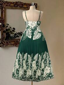 Rometta Women's Spring/Summer French Elegant Vacation Floral Waist Flared Pleated Long Dress, Suitable For Vacation, Dates And Other Occasions - Dark Green - View 2