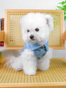PETSIN 一件猫狗通用服装，刺绣休闲宠物背心带防滑环，蓝色波西米亚风小型犬外套 - 藍色 - 查看 7