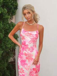 Sydney Algeri Robe ajustée à imprimé floral décontracté avec bretelles réglables, convenant pour les vacances d'été. Robe d'été moulante pour femmes, adaptée pour les sorties, robe chic pour soirée - Multicolore - Voir 4
